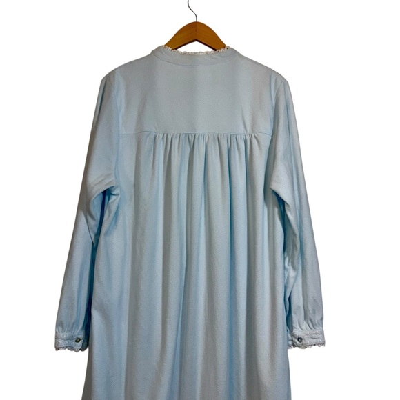 Eileen West Floral Embroidered Fleece Night Gown SM High Neck Button Front Blue - Picture 5 of 12